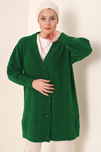 Merterium Women's Hijab Long Knitwear Cardigan Emerald Green 1048