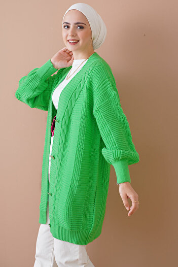 Merterium Women's Hijab Long Knitwear Cardigan Green 1048