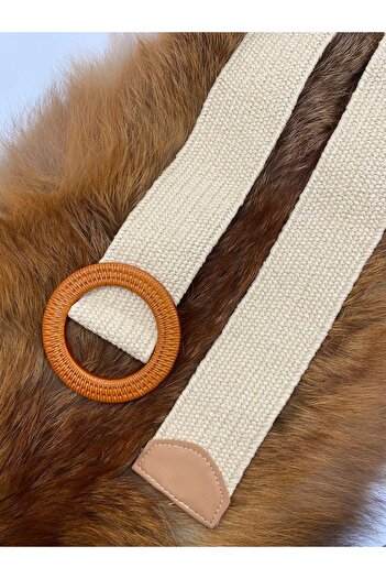 ASLIHAN KEMER Elastic Women's Straw Belt with Chain Detail