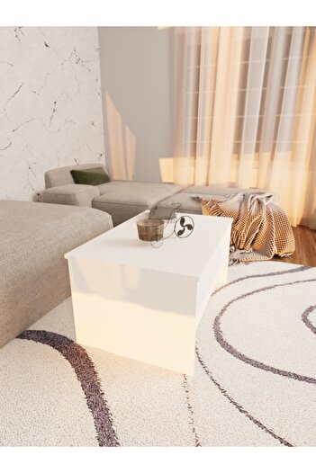 Haus Modüler Sihirli Fonksiyonel Orta Sehpa Beyaz-Kaldırılabilir Kapaklı Depolama Alanlı