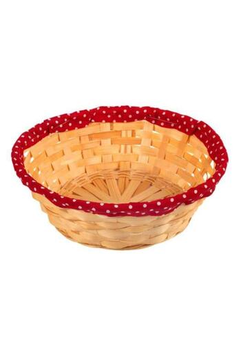 OEM Decorative Round Bamboo Basket with Red Fabric and Beige Polka Dots