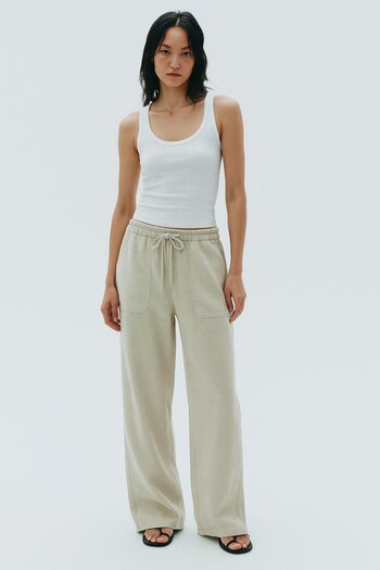 HAKKE Wide Leg Linen Pants with Patch Pockets