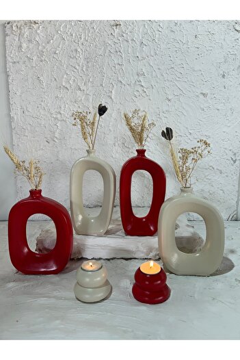 Zigzag Home Decorative 6 Piece Vase and Candle Holder Set Bohemian Style Vase, Tealight Candle Holder Set, Trinket