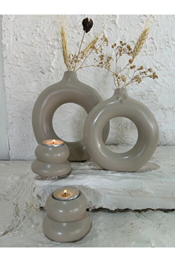 Zigzag Home Decorative Bohemian Style Ring Vase and Tealight Decorative Candle Holder Set Set Figurine