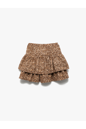 Koton Layered Leopard Patterned Skirt with Elastic Waist