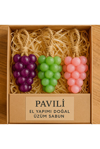 modacepte Pavi̇li̇ Set of 3 Handmade Grape Soaps – Natural Hangable Soaps (Color Selection – Gift)