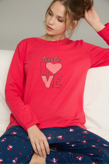 Siyah İnci Knitted Cotton Pajamas Set with Pomegranate Pattern25240268