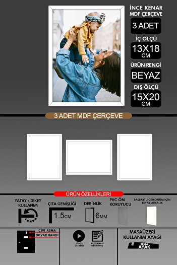 Bytwo 3Pcs 13X18 Frame - Fine Slatted Frame - White Frame - 6mm Frame - Photo Frame
