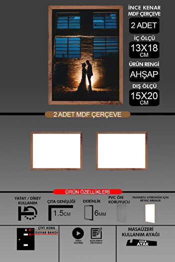 Bytwo 2 Pieces 13X18 Frame - Thin Slatted Frame - Wooden Frame - 6mm Frame - Photo Frame