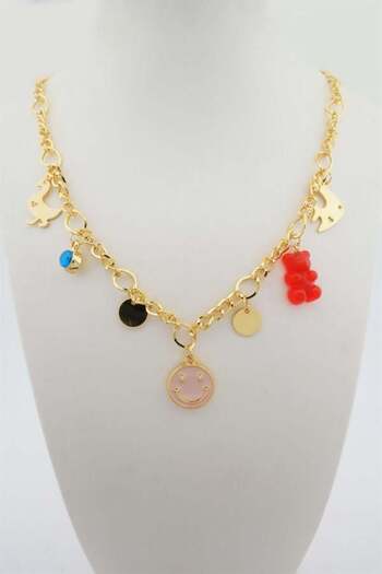 By Zeyna Aksesuar Women's Special Design Red Color Mixed Figure Evil Eye Necklace