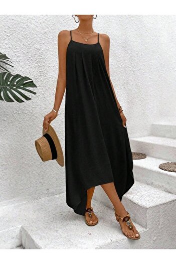 buğrahayalin Women's Rope Strap V-Neck Aerobin Dress with Asymmetrical Detail