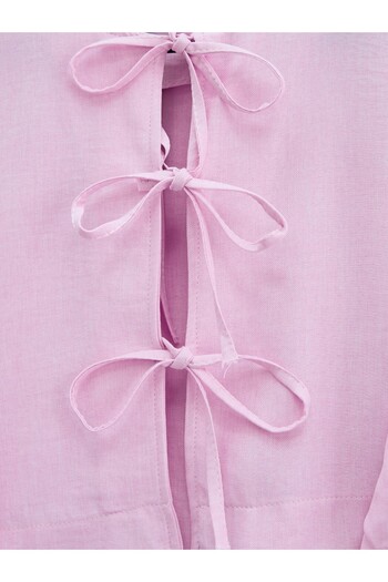 Modamorfo Linen Suit with Lace-Up Front and Elastic Waist Skirt - Powder