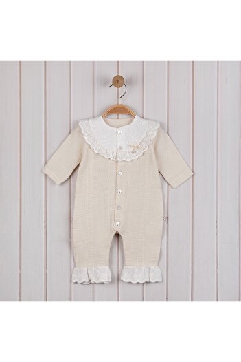 KapsülBebek 100% Cotton Ruffled Lace Collar and Leg Detail Baby Girl Jumpsuit – Special Casual Jumpsuit