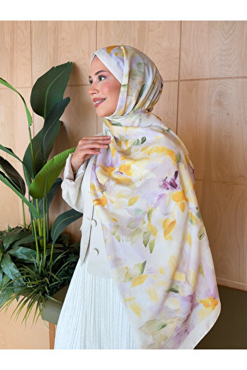 Mira İpek Retro Pattern Cotton Soft Shawl Women Yellow Lilac Ps29