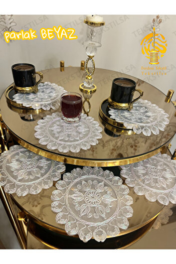 Tekstilsa Cocktail Napkin, Coffee Side Presentation Plate, Coaster 6 Pieces Presentation Napkins Pearl Color