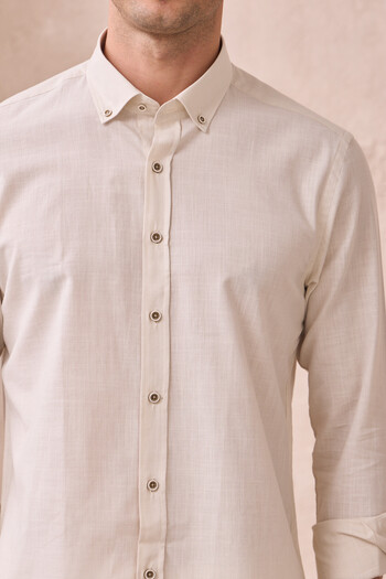 Pietra Paul Men's Slim Fit Slim Fit Buttoned Collar Linen Look 100% Cotton Flared Shirt