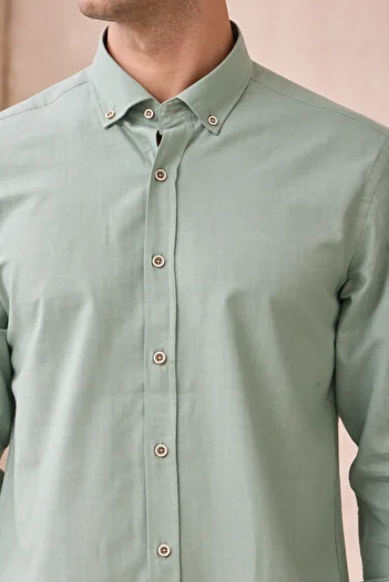 Pietra Paul Men's Slim Fit Slim Fit Buttoned Collar Linen Look 100% Cotton Flared Shirt