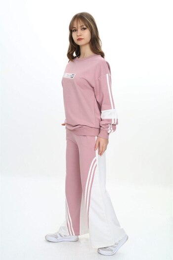 Joui Co Girl's 100% Cotton Oversize 2 Thread Garnished Tracksuit Set-106