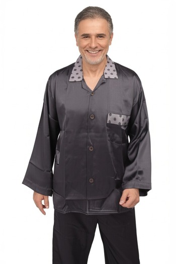 Oppland Men's Pajama Set Satin Fabric Classic Model Comfortable Full Mold with Pockets Opept25Pieromod89