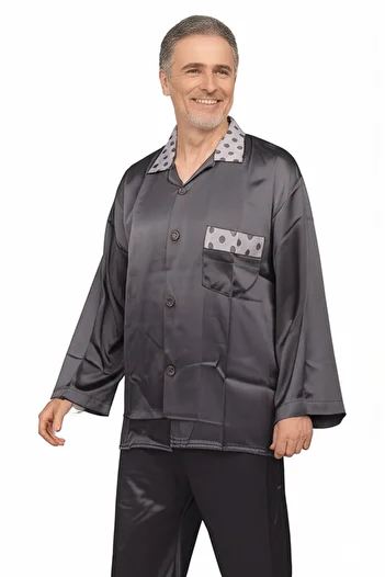Oppland Men's Pajama Set Satin Fabric Classic Model Comfortable Full Mold with Pockets Opept25Pieromod89