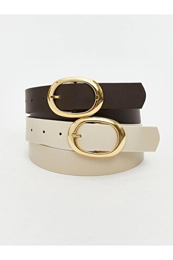 LC Waikiki LCW ACCESSORIES Δερμάτινη εμφάνιση Γυναικεία ζώνη 2 τεμαχίων (S5)