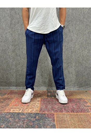 FıttingRoom Elastic Waist Striped Cotton Woven Trousers