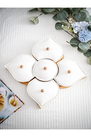 Carat Home 5-Piece Porcelain Luxury Breakfast Set with Bamboo Stand and Porcelain Lid