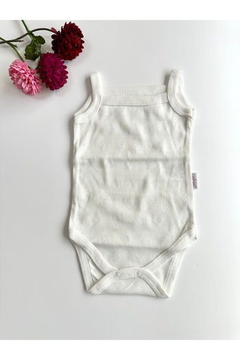 Nayinom Heart Embroidered Baby Girl Strap Bodysuit Body Undershirt - White