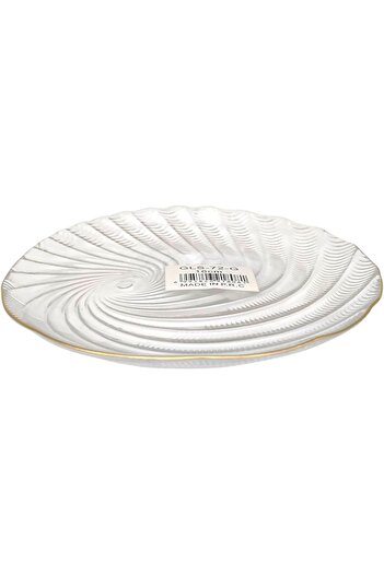 SUKILO Decorative Glass Plate with Swirl Pattern, 16cm, Gold Trim, White