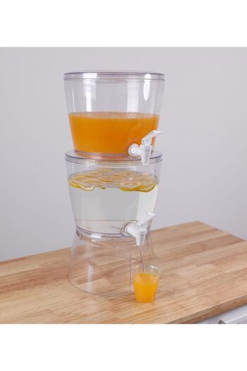 Biki Stackable Beverage Dispenser with Stand, 5.3 Liters x 2, Size L, Transparent