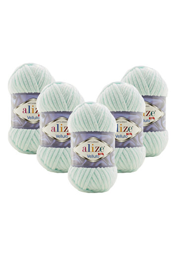 Alize 5 Pieces Velluto Velvet Hand Knitting Yarn 15 Water Green