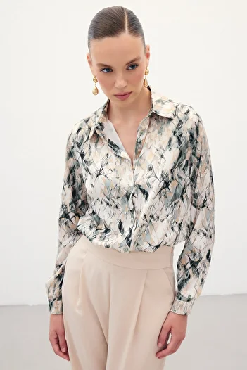 Sateen Classic Patterned Shirt - Khaki