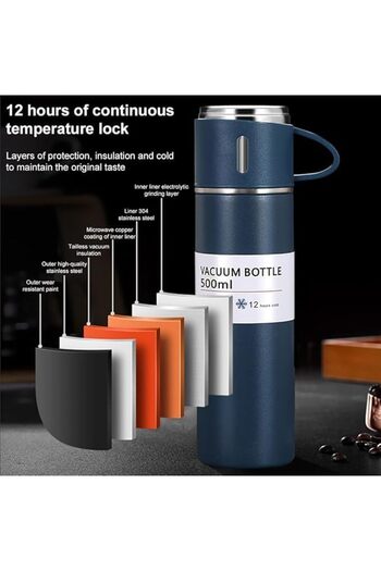 SUKILO 500ml Stainless Steel Thermal Flask – Vacuum Insulated Double Wall Bottle with Handle & Cup