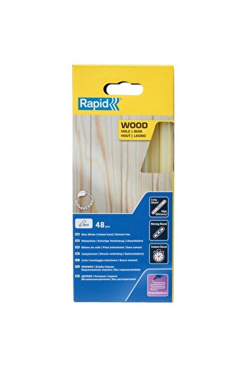 Rapid Set of 48 glue sticks, wood, yellow, 12 x 190 mm 5001421