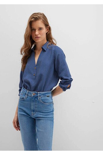 Mavi Striped Button Detailed Navy Blue Women's Blouse M122400-80736
