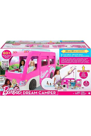 mattel مجموعة لعب سيارة باربي دريم كامبر، 60 قطعة، ارتفاع 2.5 قدم، مع عجلات دوارة، HCD46