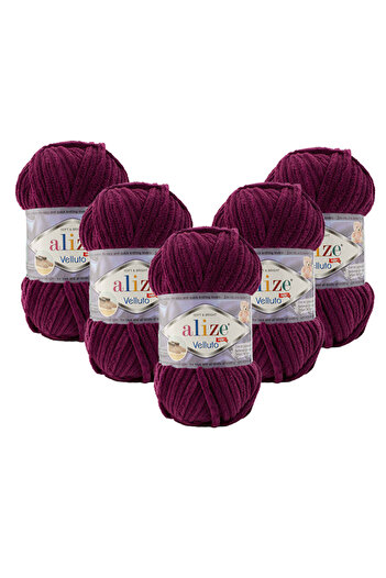 Alize 5 Τεμάχια Velluto Velvet Πλεκτό Νήμα 111 Plum