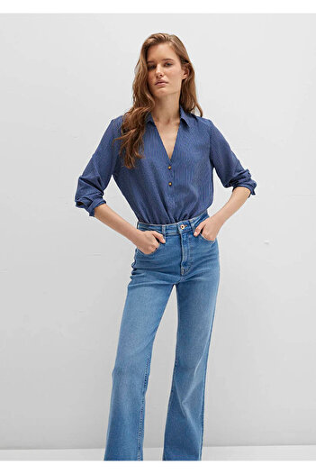 Mavi Striped Button Detailed Navy Blue Women's Blouse M122400-80736