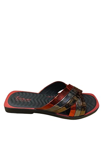 POLEX Women's Flat Thin Sole Patent Leather Slippers