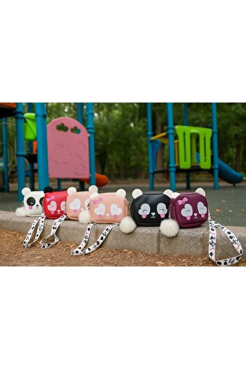 ZİVORA Kız Çocuk Panda Figürlü Ponpon Detaylı Suni Deri Çapraz Çanta