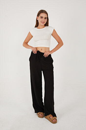 Goddy Linen Blended Loose Cut Trousers with Elastic Waist (Original Fit)