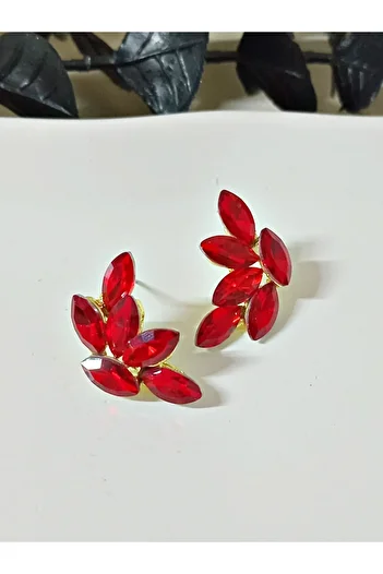 mos&more Red Stone Leaf Stylish Women's Earrings