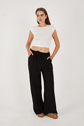 Goddy Linen Blended Loose Cut Trousers with Elastic Waist (Original Fit)