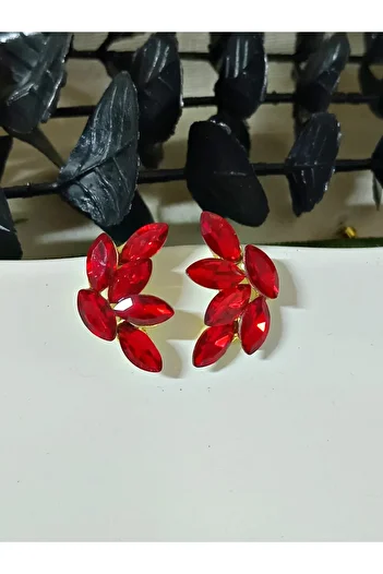 mos&more Red Stone Leaf Stylish Women's Earrings