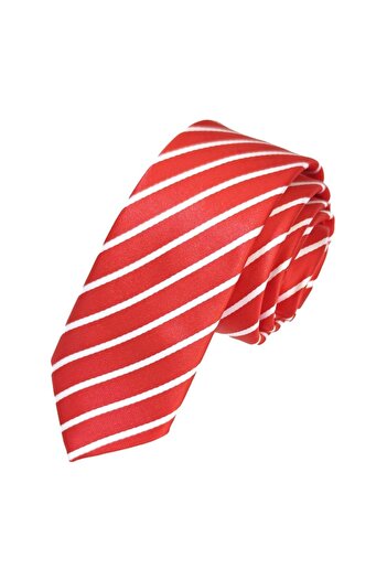 Exve Exclusive Red White Striped Jacquard Woven Thin Fashion Slim Tie