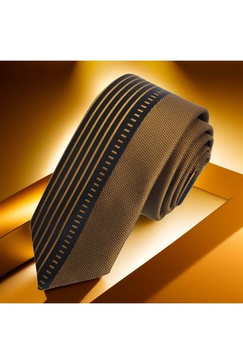 Exve Exclusive Gold Copper Stripes Black Custom Board Cut Slim Fashion Slim Tie