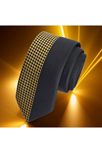 Exve Exclusive Gold Black Half Checkerboard Patterned Special Board Cut Slim Fashion Slim Tie