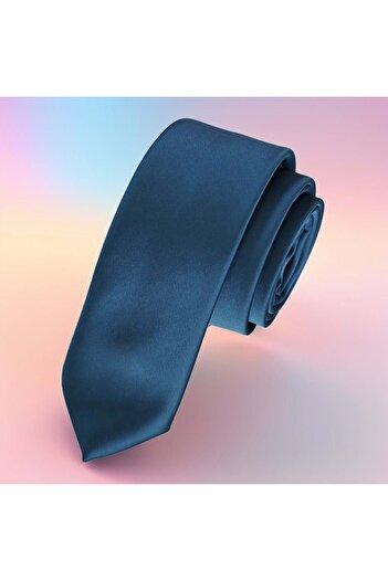 Exve Exclusive Petrol Green Plain Dupon Satin Woven Thin Fashion Slim Tie