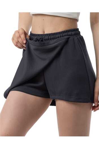 İNCEBELLİ Premium Quality Luxury Modal Fabric Tiril Anthracite Color Shorts Skirt