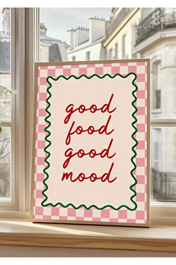 NT Handmade Natural Wooden Framed Uv Printing Good Food Good Mood Wall Chart – Modern & Stylish Kitchen Wall Decor